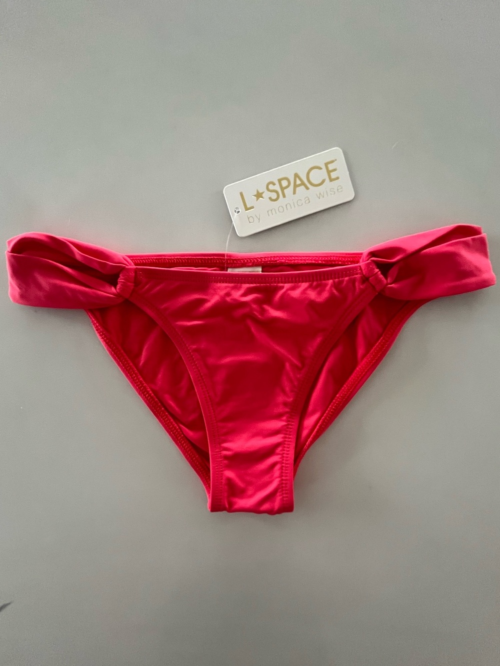 L*SPACE by Monica Wise Coral Pink Taboo Ruched Side Classic Cut Bikini Bottom S